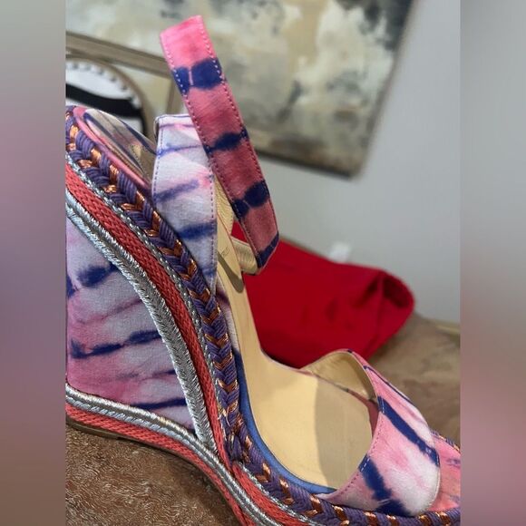 Christian Louboutin Cataclou Duplice Pink and Purple Wedges size 38 - Picture 4 of 14